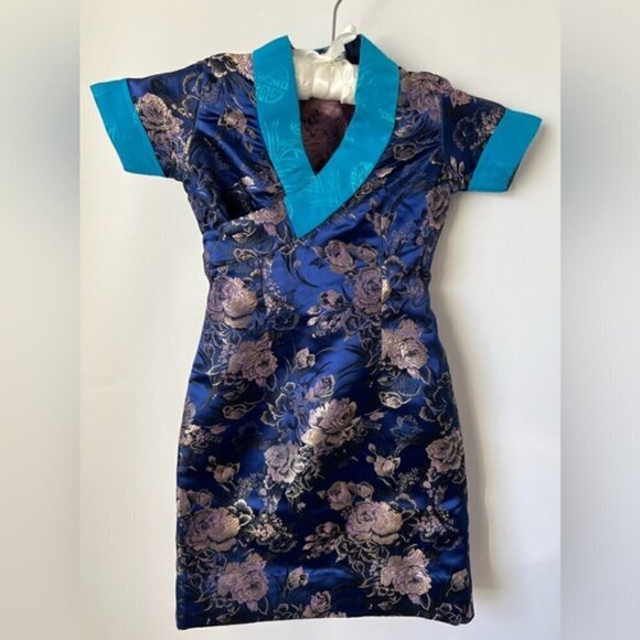 🩷 Kids, Tibetan Traditional Brocade Chupa Dress Losar - Blue. NWOT - Picture 2 of 12